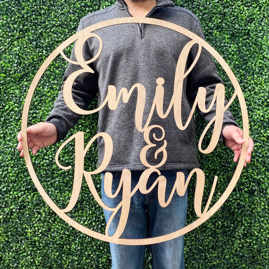 Large Last Name Sign, Wedding Name Sign, Double Name Sign, Cut Out Sign, Outline Sign, Wood Last Name Sign, Wedding Gift Sign, Couples Name