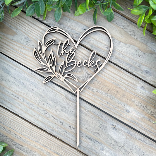Rustic Wedding Heart Cake Topper, Custom Name Script Toppers For Wedding, Personalized Wedding Decor, Mr And Mrs Wedding Wood Sign