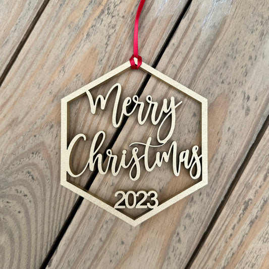Merry Christmas Ornament, Christmas 2023 Ornament, Wood Engraved Ornament, 2023 Keepsake, 2023 Holiday Ornament